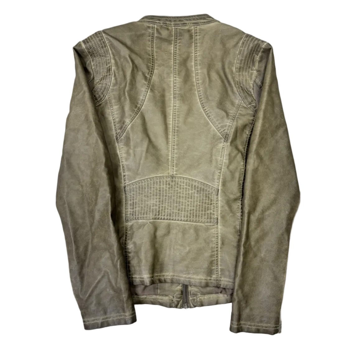 Vintage Round Neck Leather Jacket