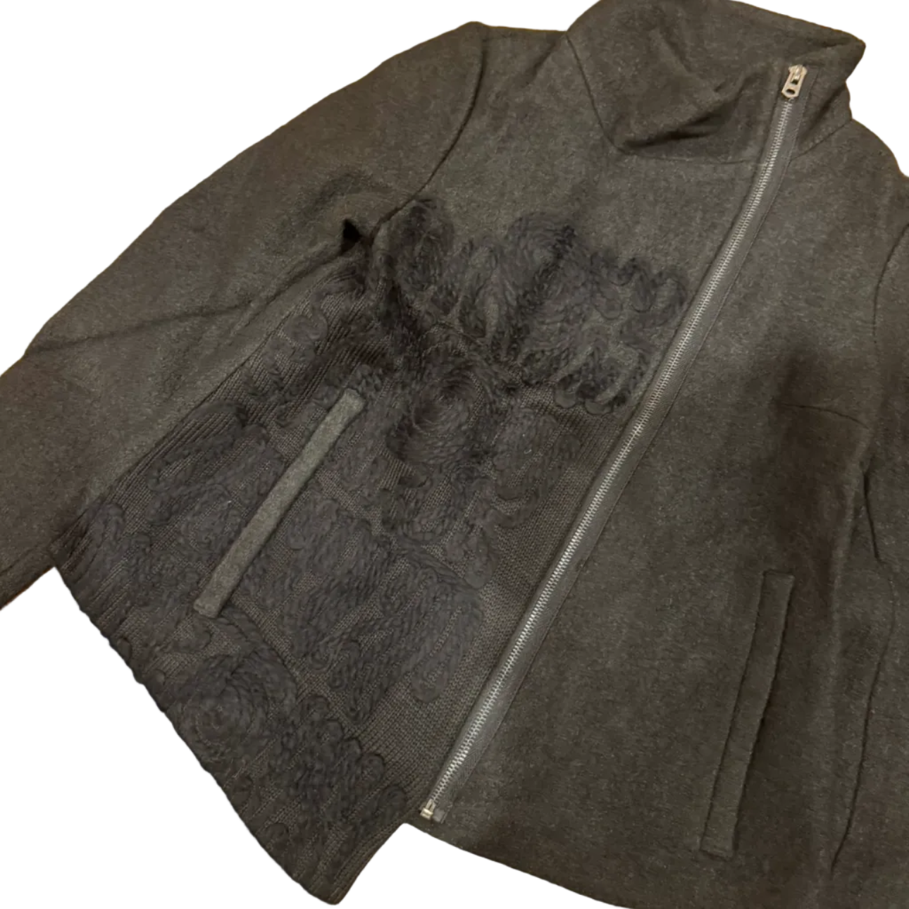 Asymmetric Wool Embroidered Jacket