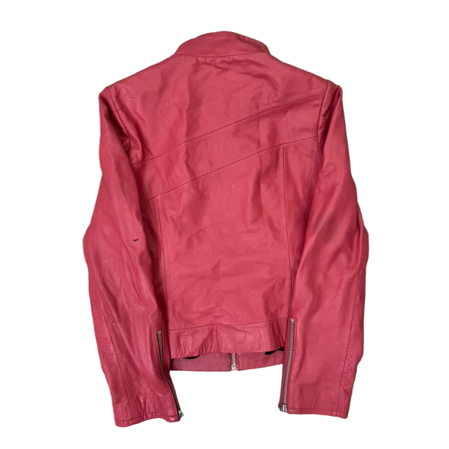 Pink Leather Biker Jacket