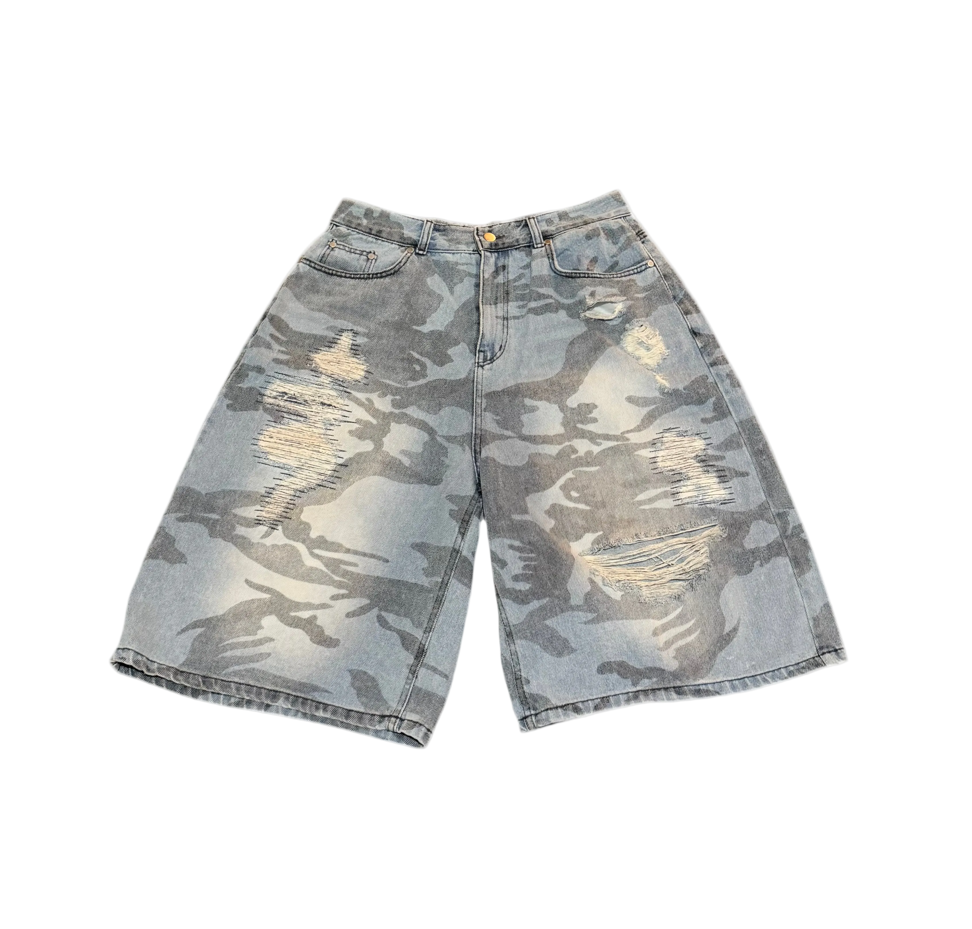 Distressed Camo Shorts