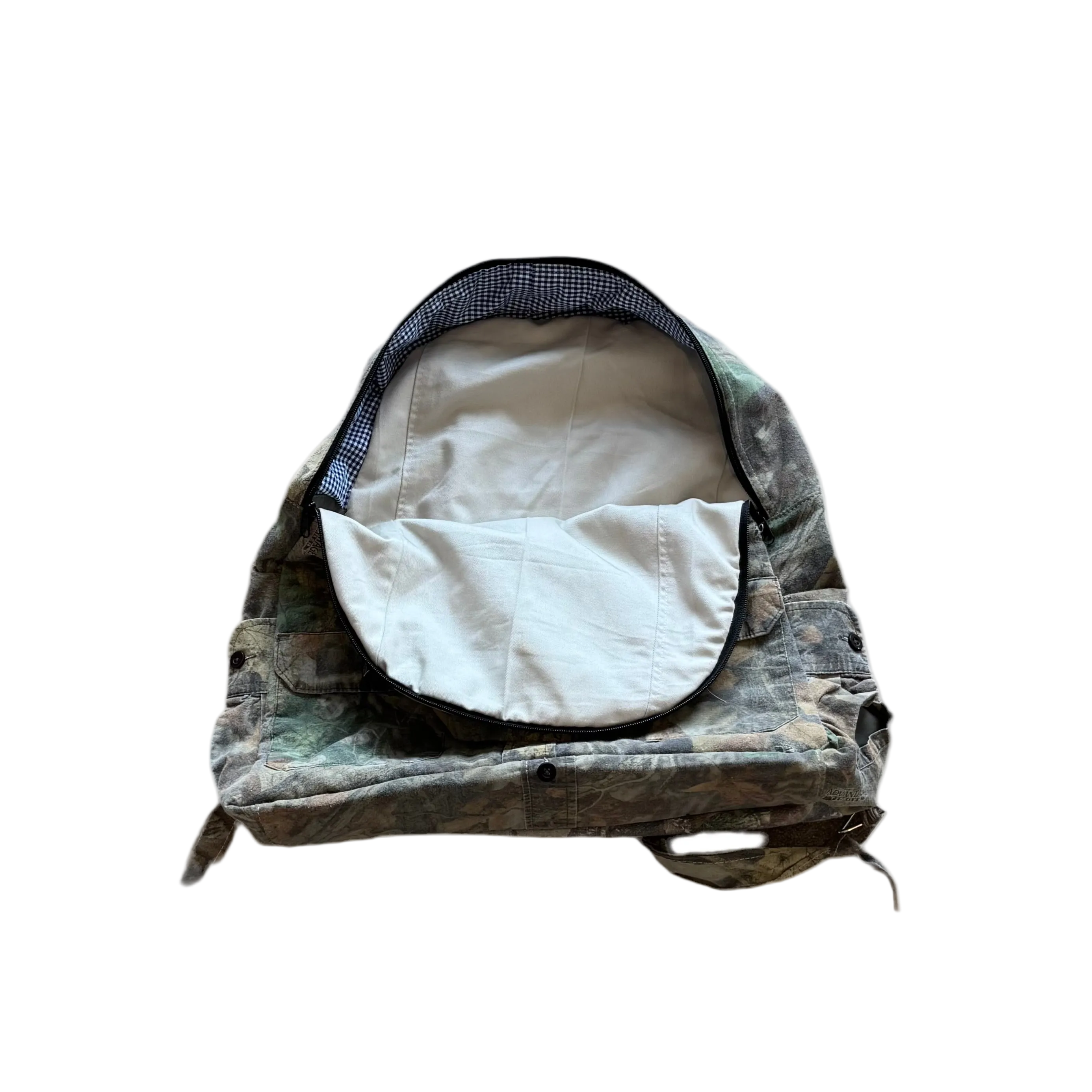 Reworked camo collar shirt backpack