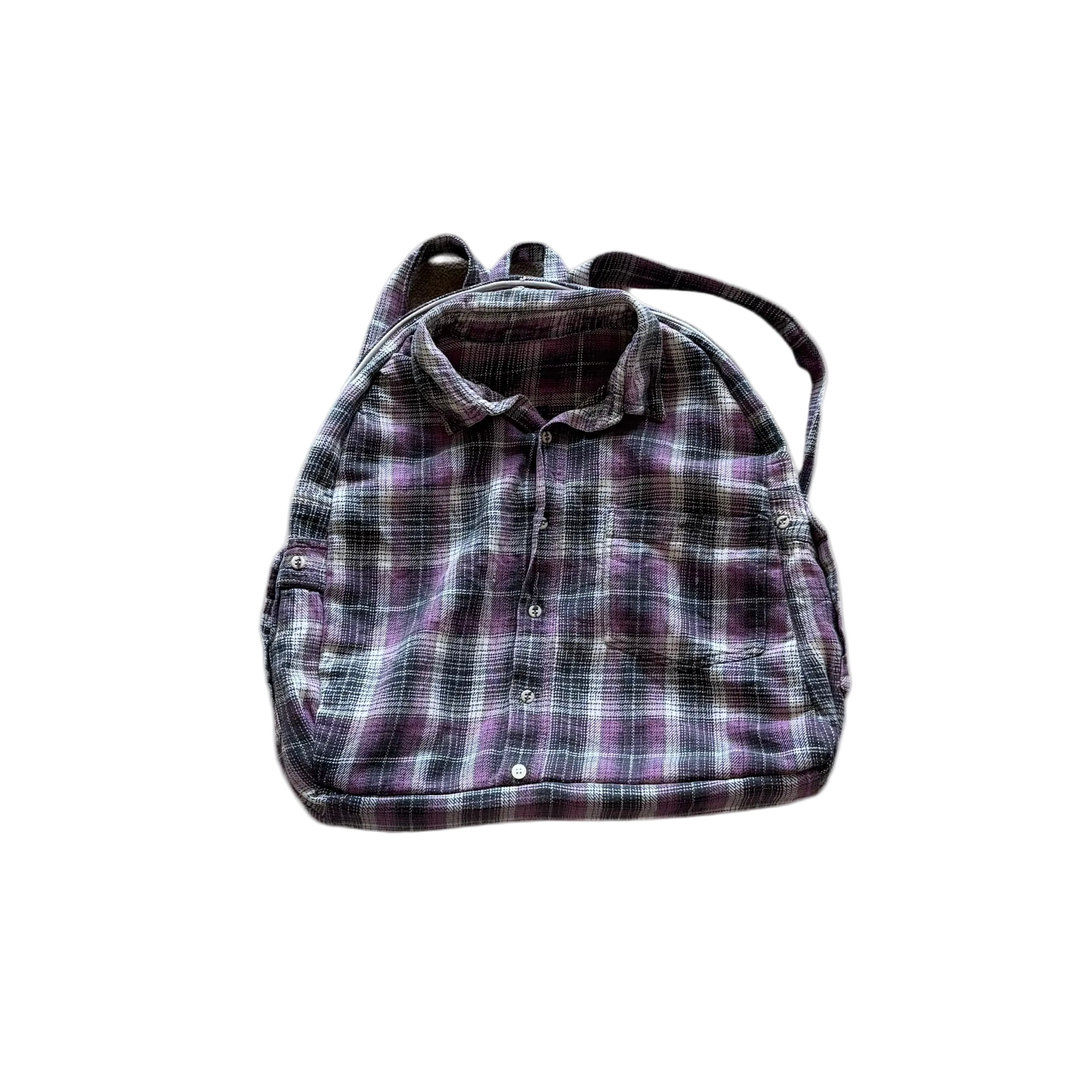 Reworked purple collar shirt backpack