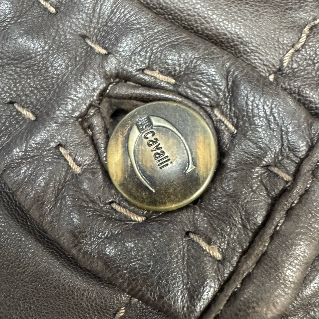 2000s Just Cavalli Brown Sheep Leather Jacket