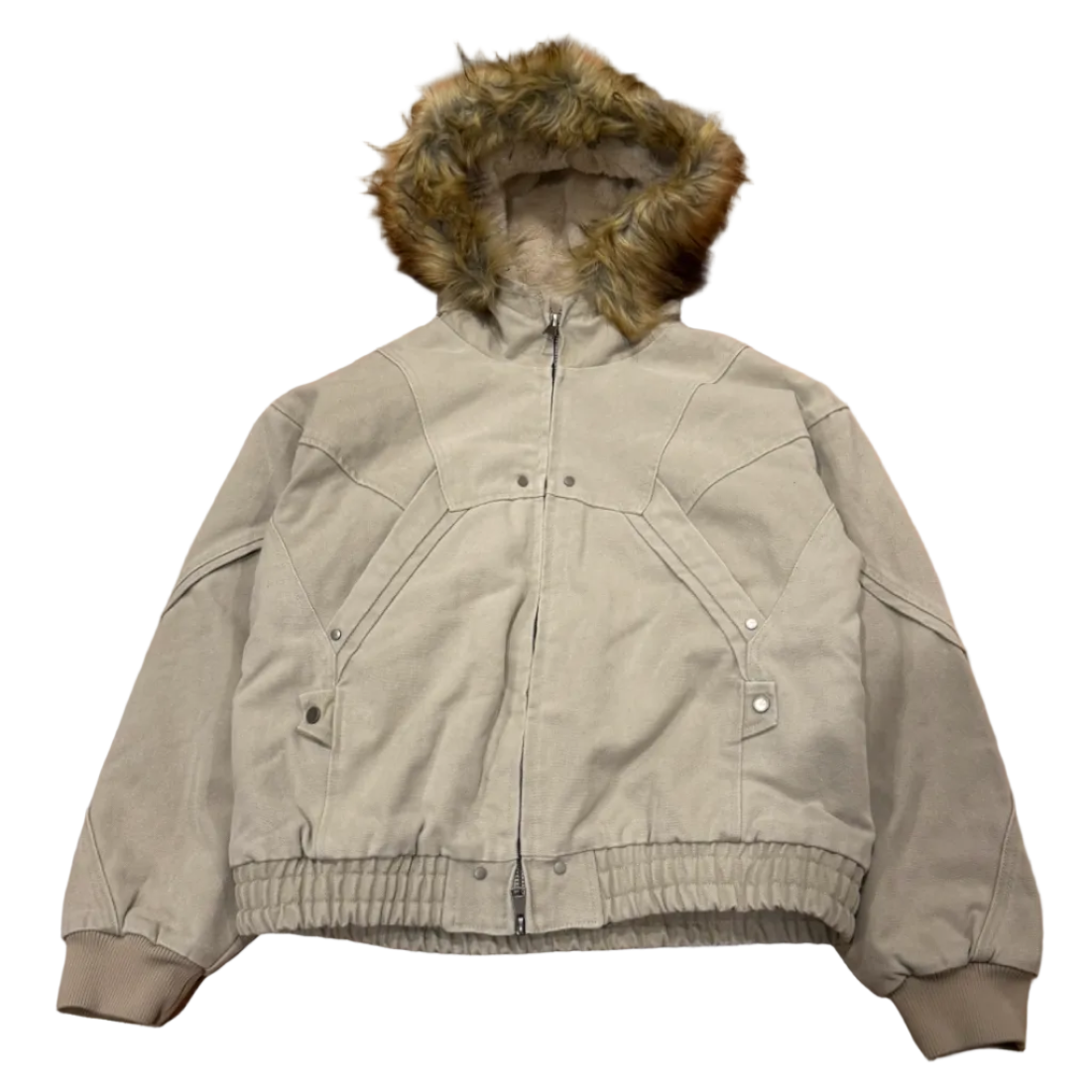 Fur Hood Fleece Lined Zip Up Jacket