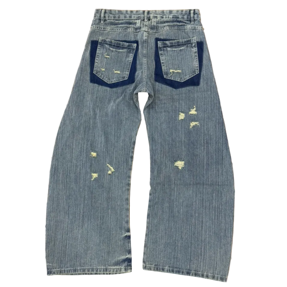 Distressed Barrel Leg Denim Jeans