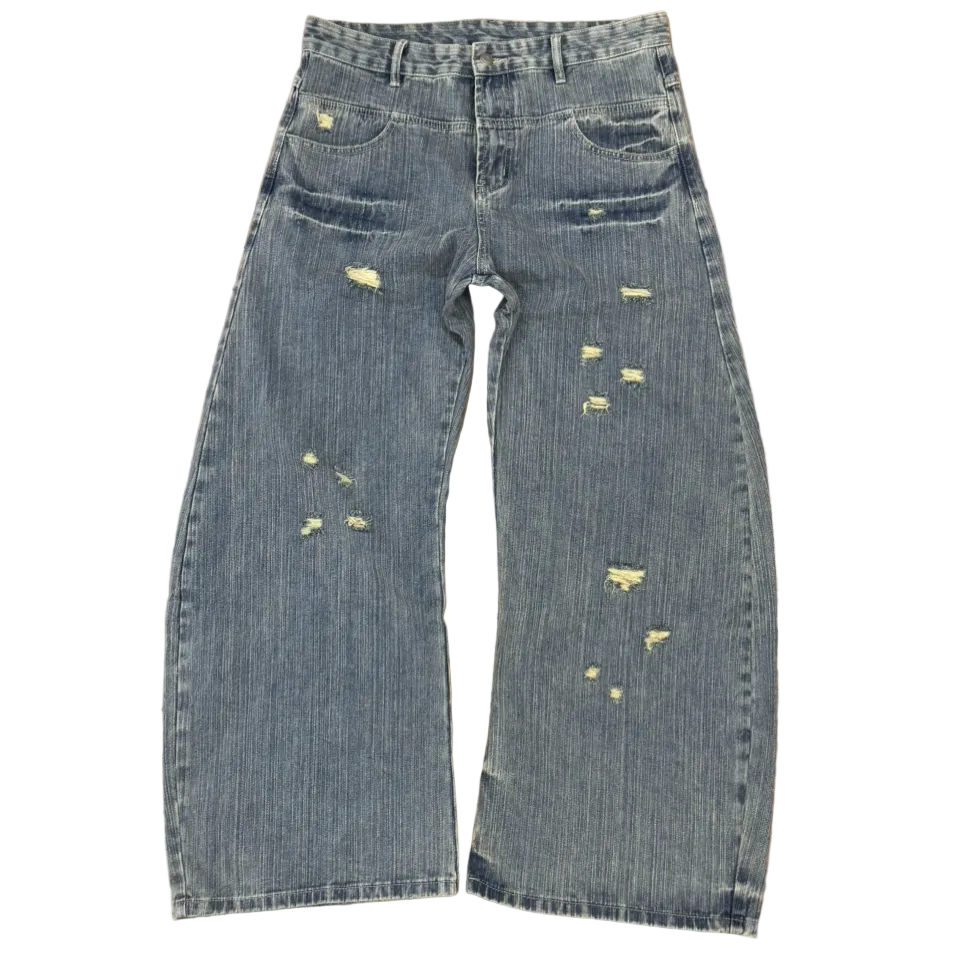 Distressed Barrel Leg Denim Jeans