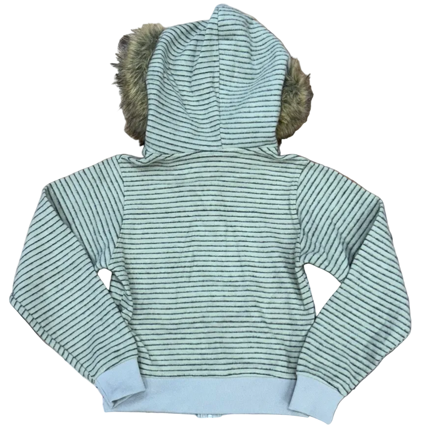 Fur Hood Stripped Zip Up Hoodie
