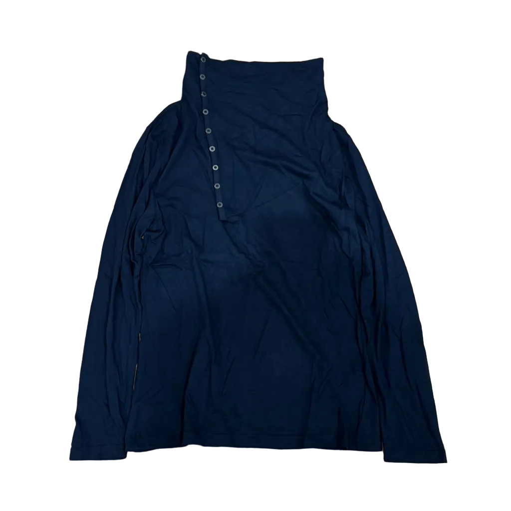 High Neck Asymmetrical Button Long Sleeve