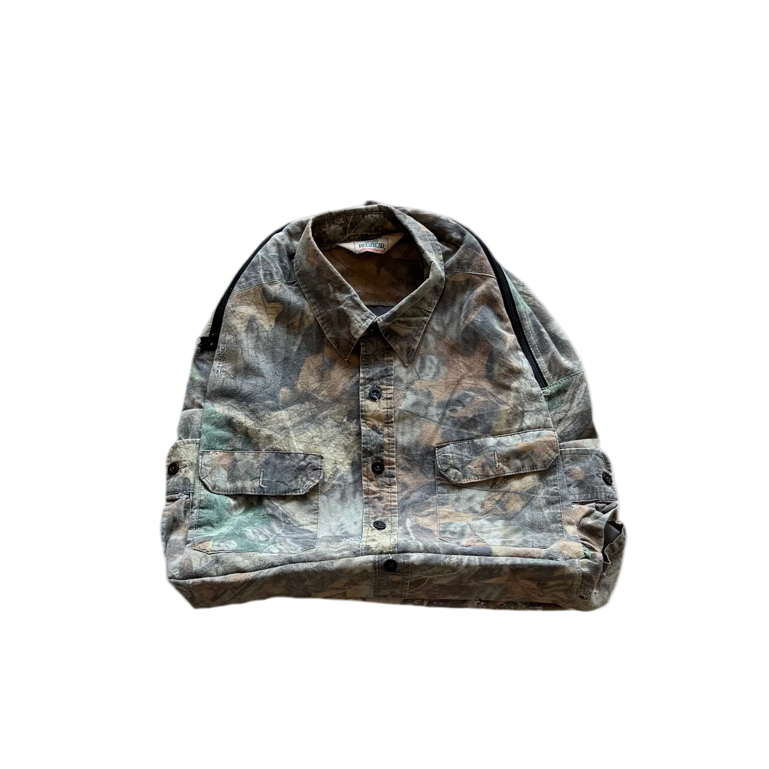 Reworked camo collar shirt backpack