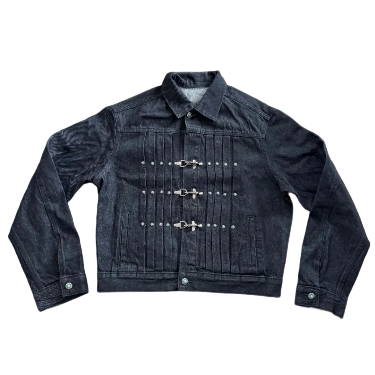 Denim Pleated Fireman Clasp Jacket